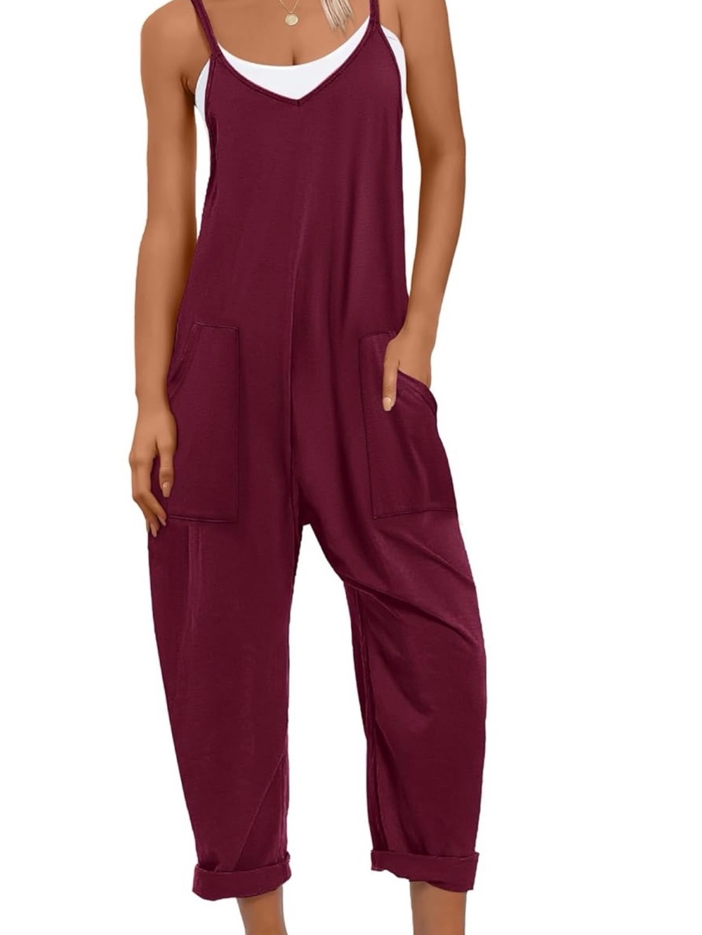 Women’s Burgundy Sleeveless Jumpsuit with Pockets